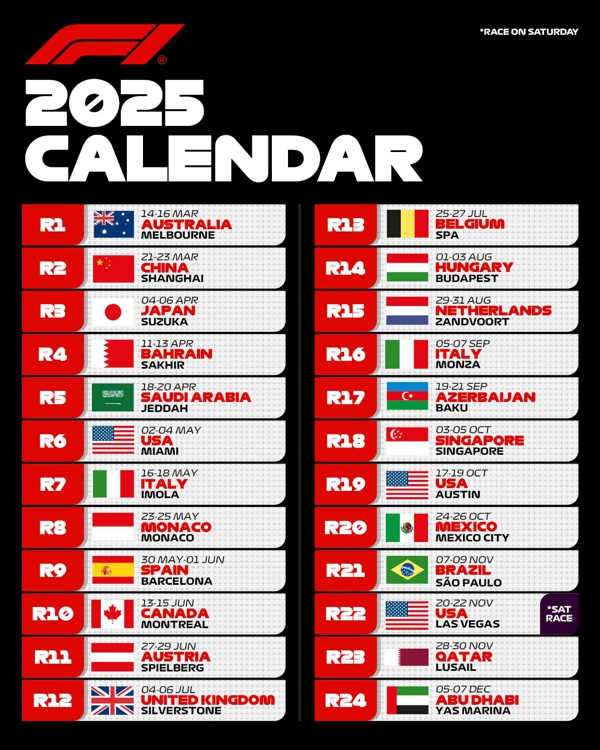 2025 F1 Schedule F1 Schedule
